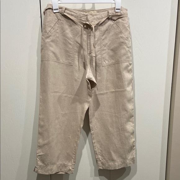 Tan Cropped Pants with Drawstring Waist and Cuffed Hem - Picture 1 of 6